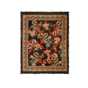 Johnny Was Levi Cozy Travel Blanket Reversible Dragon Flowers Lounge Black NEW